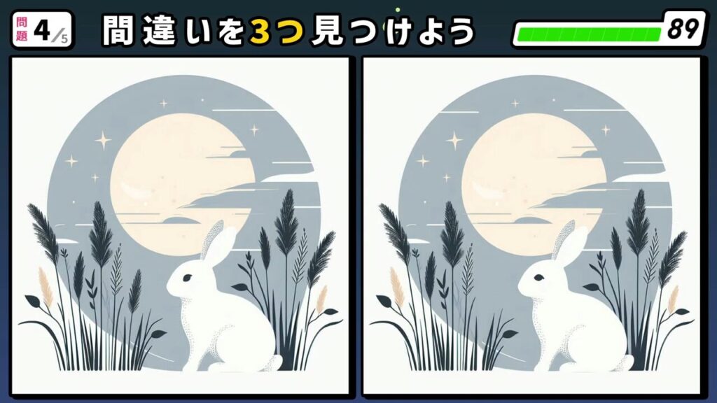 #240 問題4 間違い探し 満月とススキとウサギ
